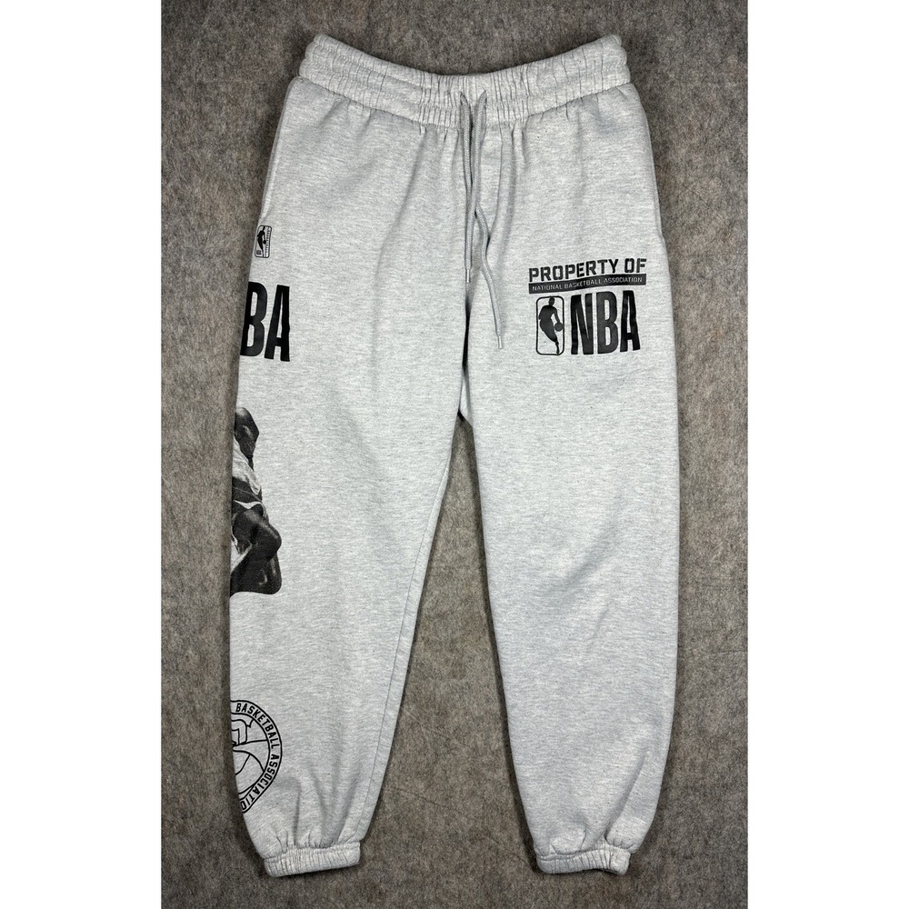 NBA Sweatpants Joggers Mens Medium Gray Graphic Logo Athletic Pants